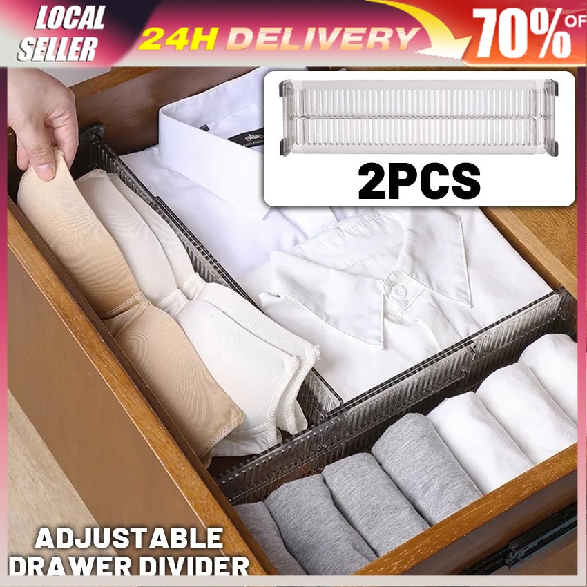 2Pcs Adjustable Drawer Partition Organiser Kitchen Storage Separators ...
