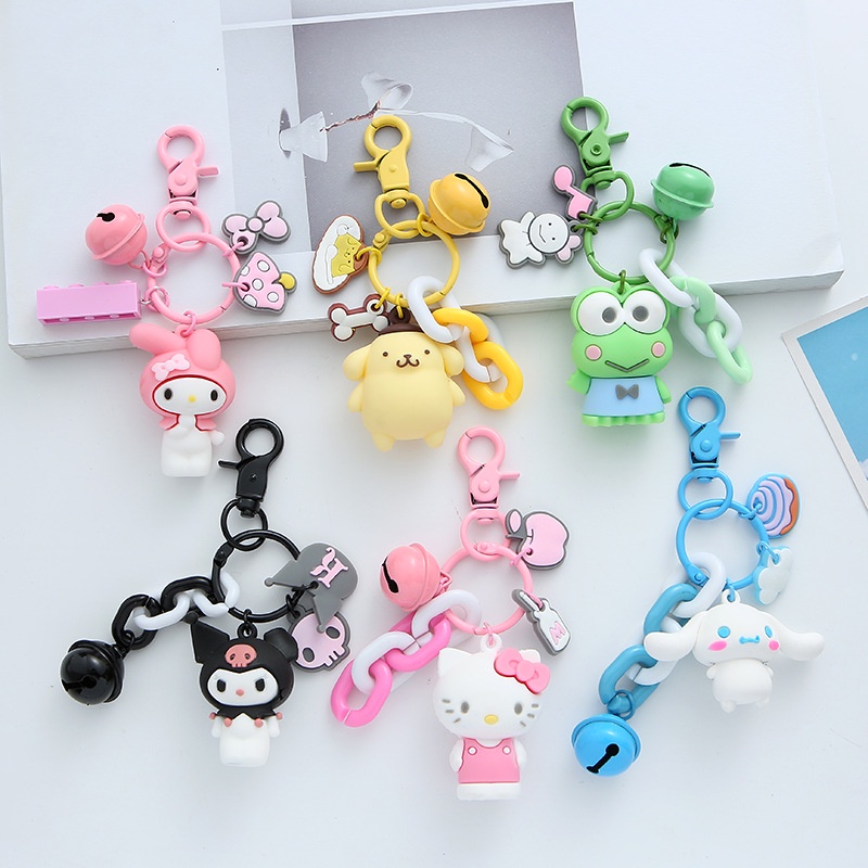 Anime Sanrio Bell Keychain Hello Kitty Melody Cinnamoroll Kulomi 