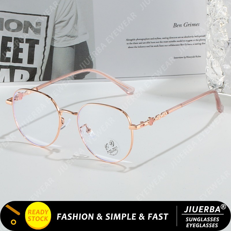 Jiuerba Korean Fashion Metal Round Frame Flower Temple Eyeglasses