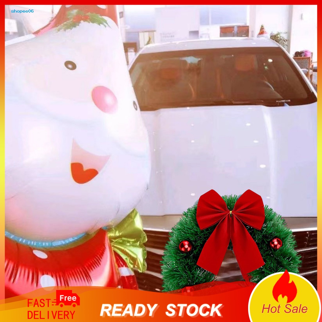 SDRU Front Grille Wreath Large Bowknot Christmas Car Wreath with Balls