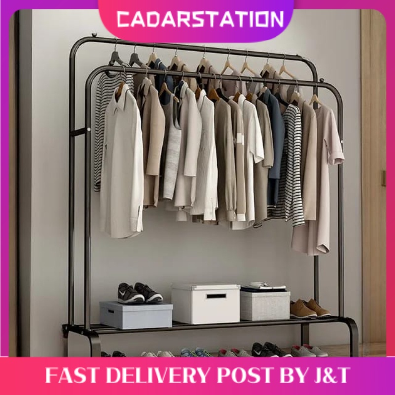 CS_ Single/Double-Pole Clothes Hanging Rack / Rak Baju Murah / Rak ...