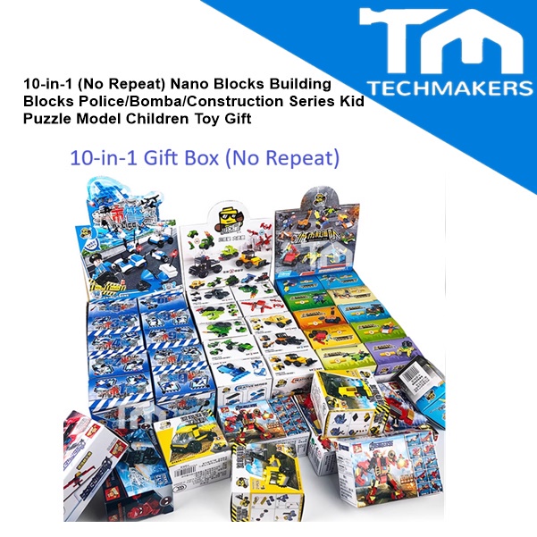 10-in-1 (No Repeat) Nano Blocks Building Blocks Police/Bomba/Construction Series Kid Puzzle Model Children Toy Gift