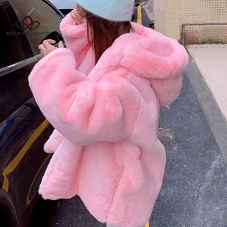 Pink Long Teddy Bear Jacket Coat Women Winter Thick Warm Oversized