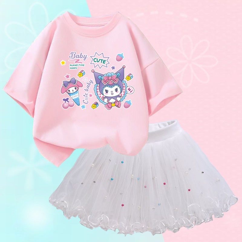 Girls Kawaii Kuromi T-shirt and Tutu Skirt 2pcs Set for Kids Birthday ...