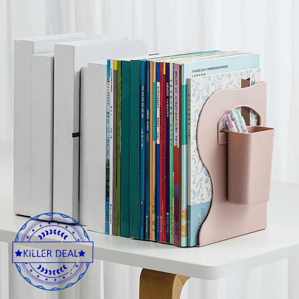 Integrated Desktop Book Storage Rack With Retractable Pen Holder And