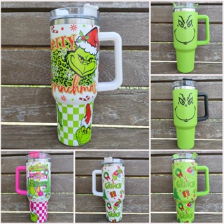 The Grinch Grinning Face 40 Oz Green Stainless Steel Tumbler With Handle