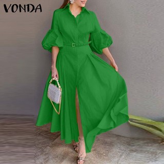 shopee green dress Solid Color Bubble Sleeve with Button Casual & Elegant Long Maxi Dress Abaya (MA157) dark green / 5XL main image 1