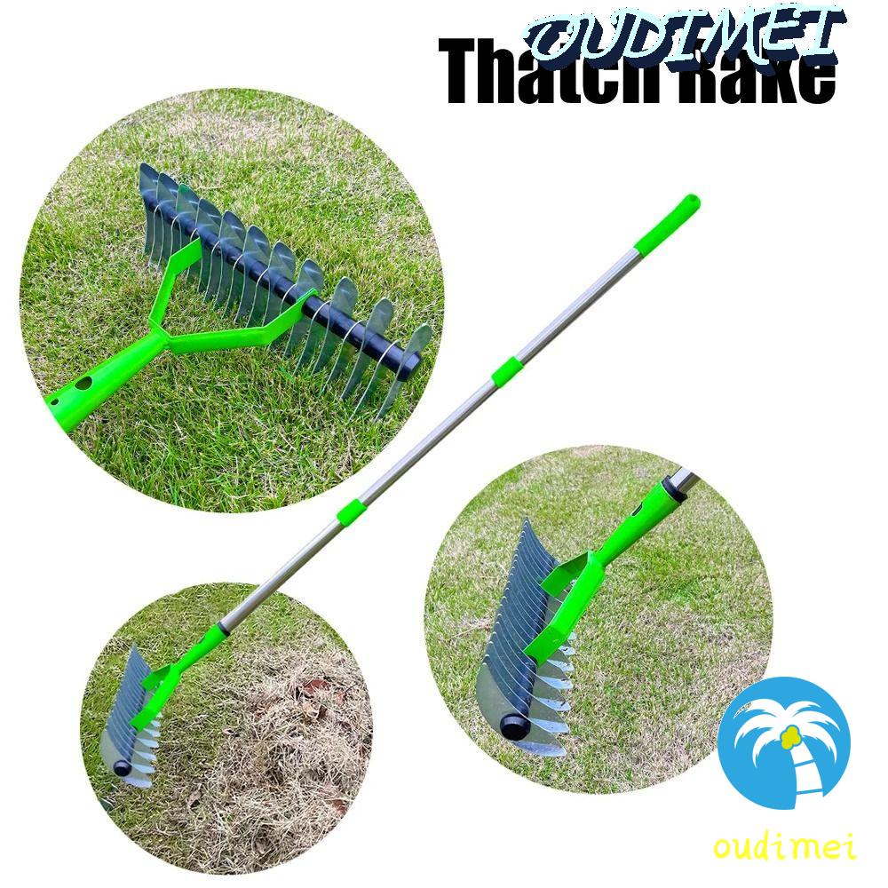 OUDIMEI Grass Rakes, with Rod Descaling Thatch Rake, Sturdy Weeding