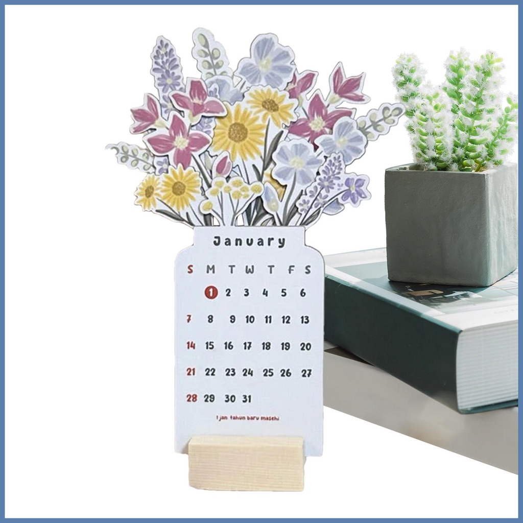 Small Monthly Desk Calendar 2024 Writable Vase Shape Calendars Compact