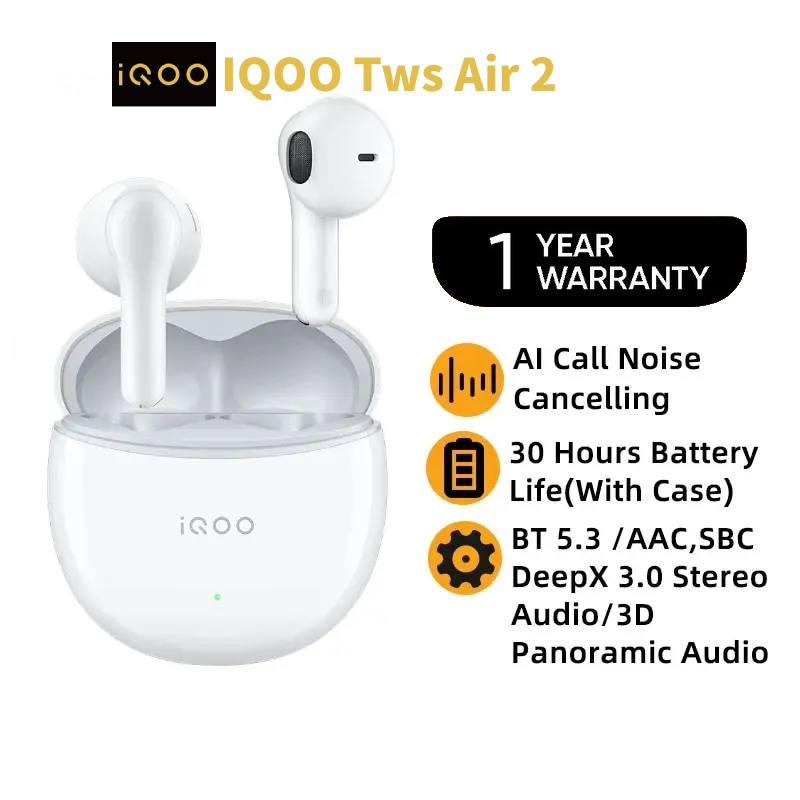 VIVO IQOO TWS Air 2 TWS Earphone Bluetooth 5.3 AI Call Noise