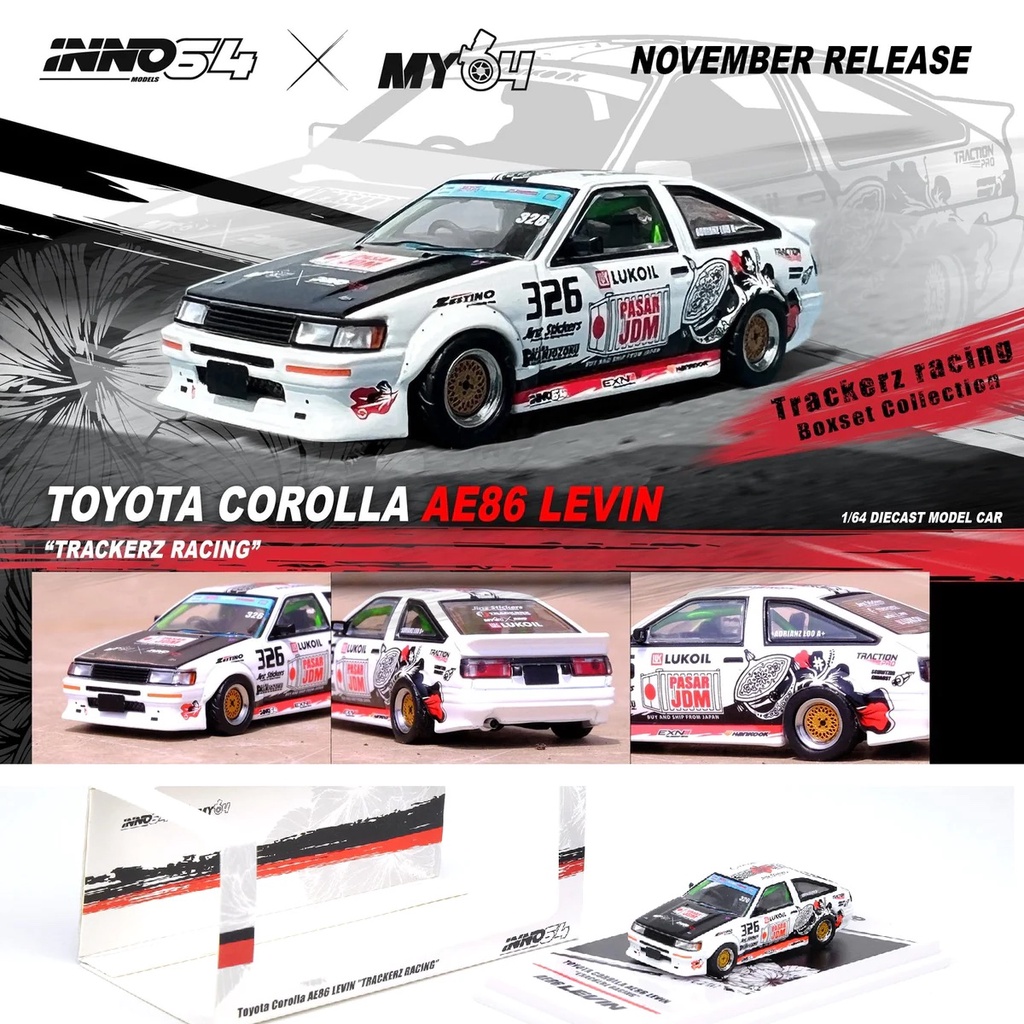 INNO MODELS INNO64 1/64 TOYOTA COROLLA AE86 LEVIN TRACKERZ RACING ...