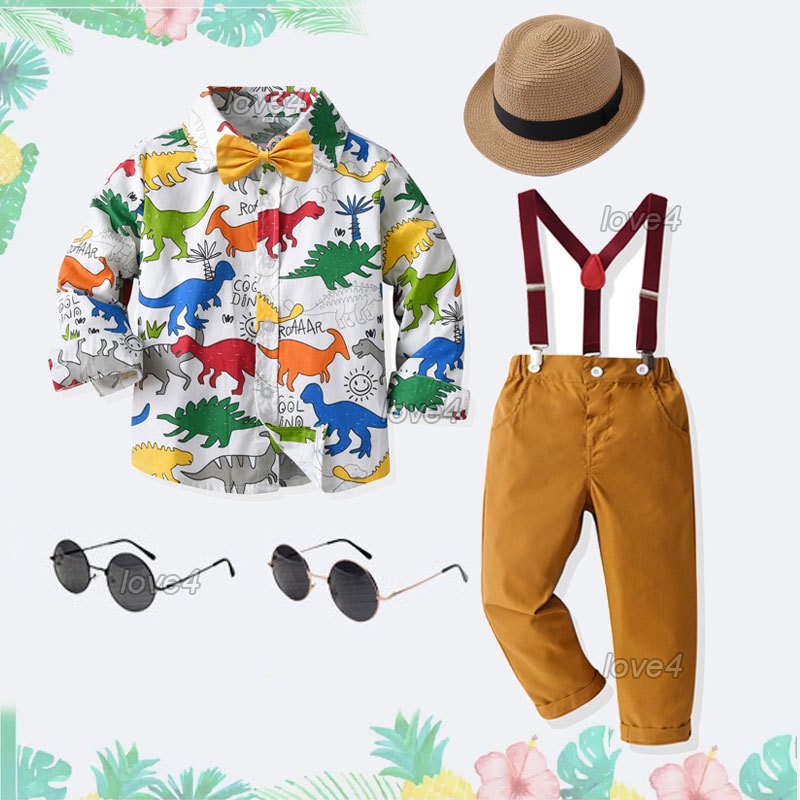 17 Years Old Safari Costume Baby Boy Long Sleeve Dinosaur Shirt Khaki