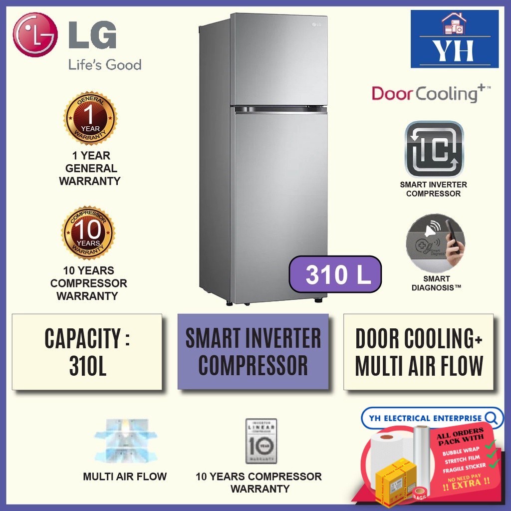 (2022 NEW) LG 310L 2 Door Top Freezer with Multi Air Flow & Smart