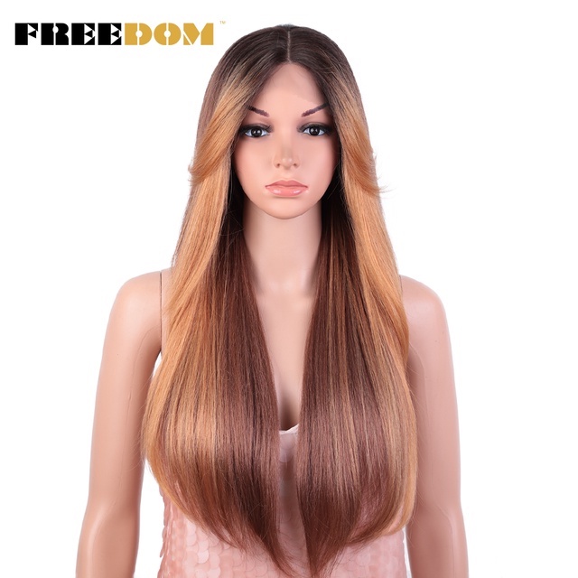 FREEDOM Synthetic Lace Front Wig Long Straight Lace Wig With Bangs