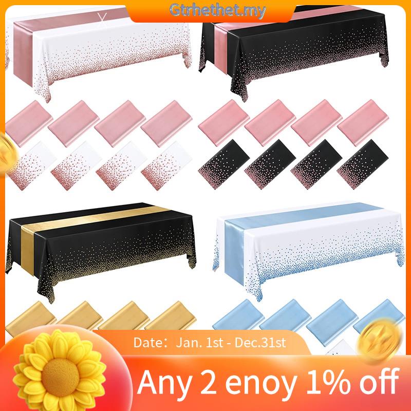 4Pcs Disposable Plastic Tablecloths Table Runner Set Satin Table Runner