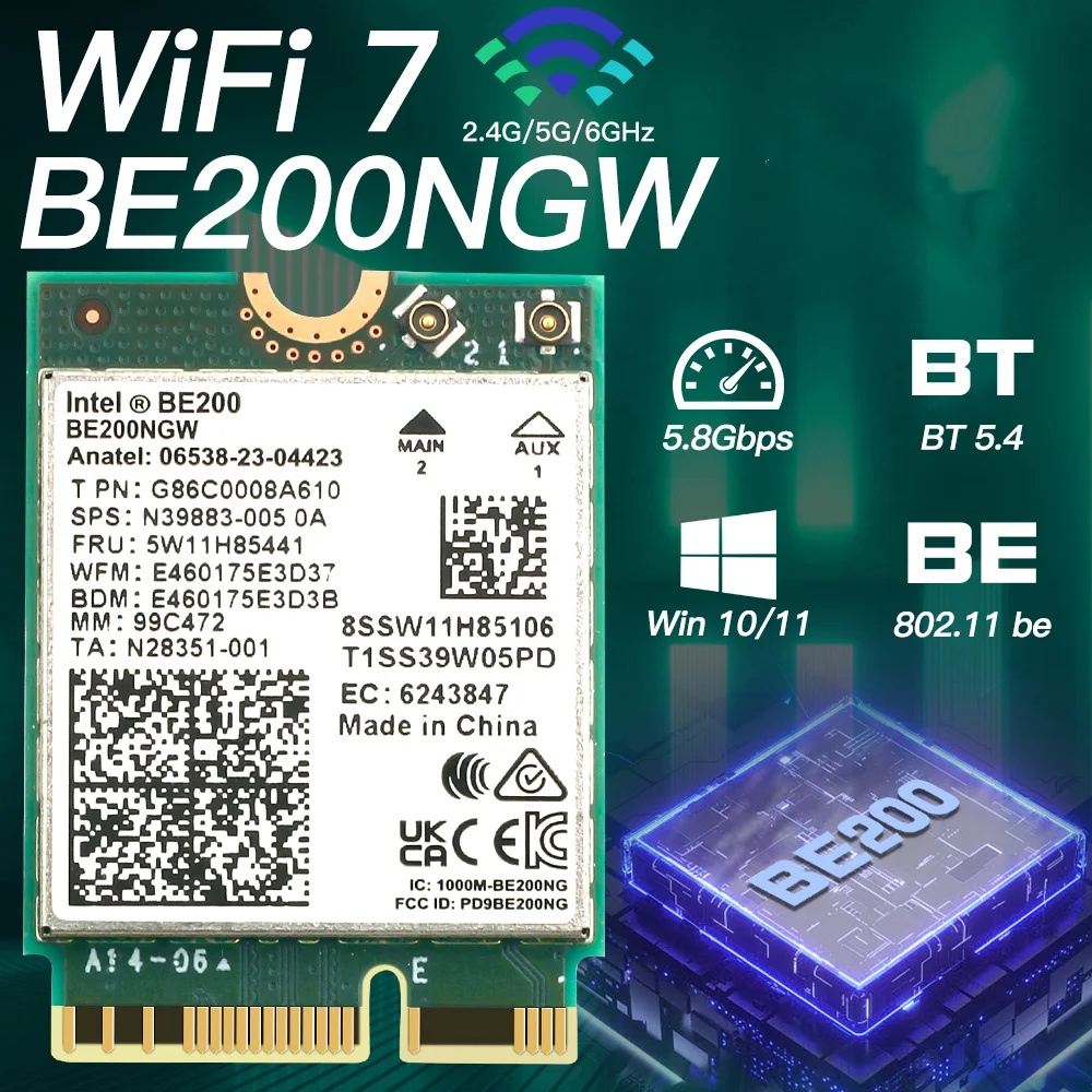 WiFi 7 Intel BE200 Wireless Wifi Card Bluetooth 5.4 Tri Band 2.4G/5G