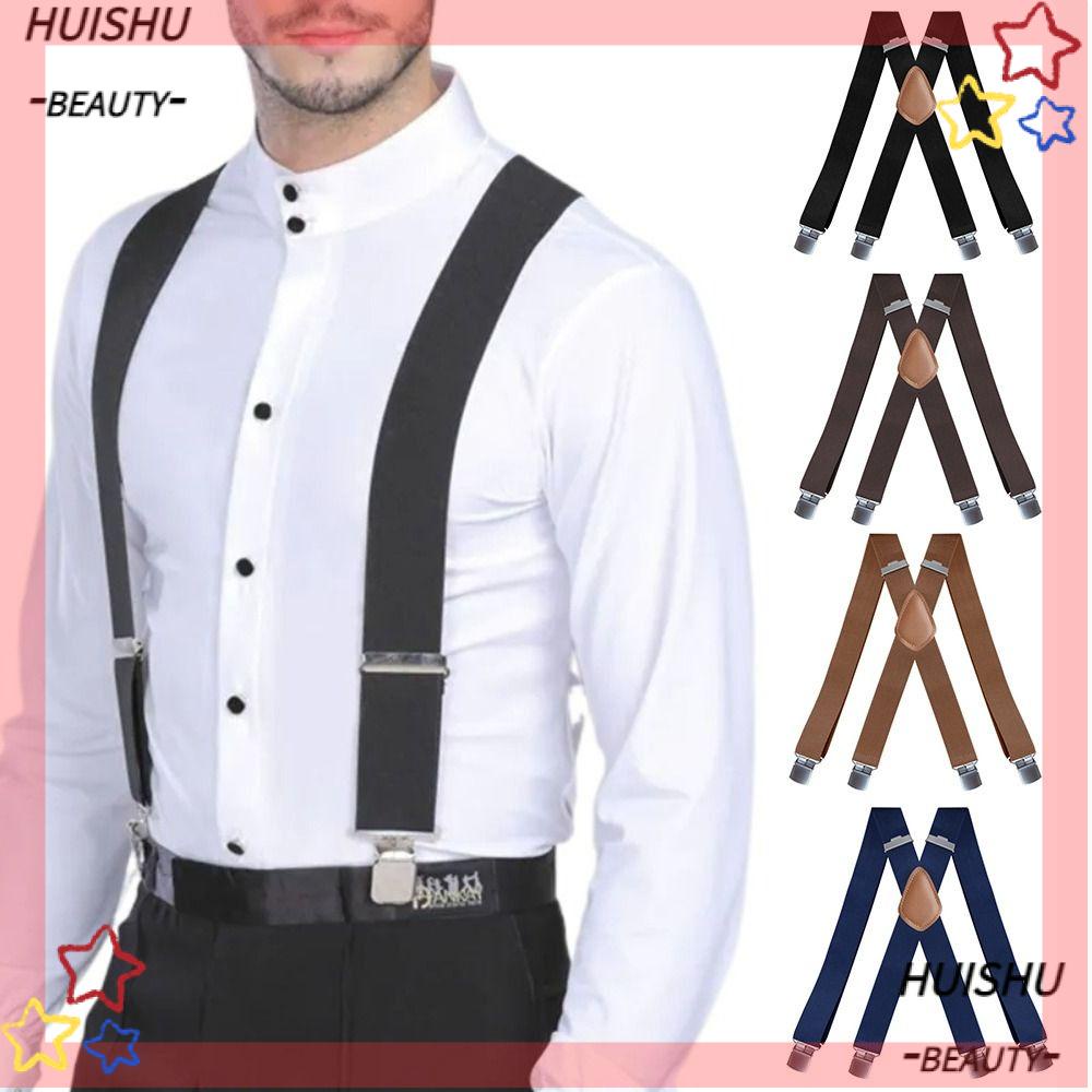 HUISHU Men's Suspenders, Adjustable 3.5cm Wide Braces Suspenders, Heavy