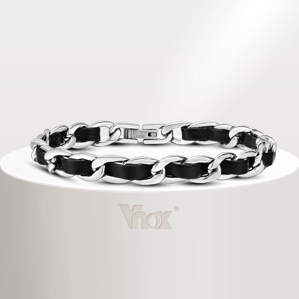 Vnox Fashion Black Men's Bracelet, Stainless Steel Cuban Chain Chain ...