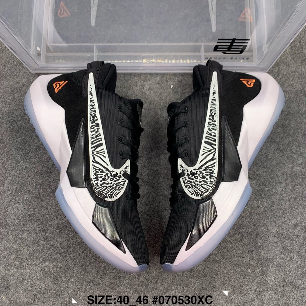 Kasut Zoom Freak 2 White Cement Faded Blue and Red Basketball Shoes