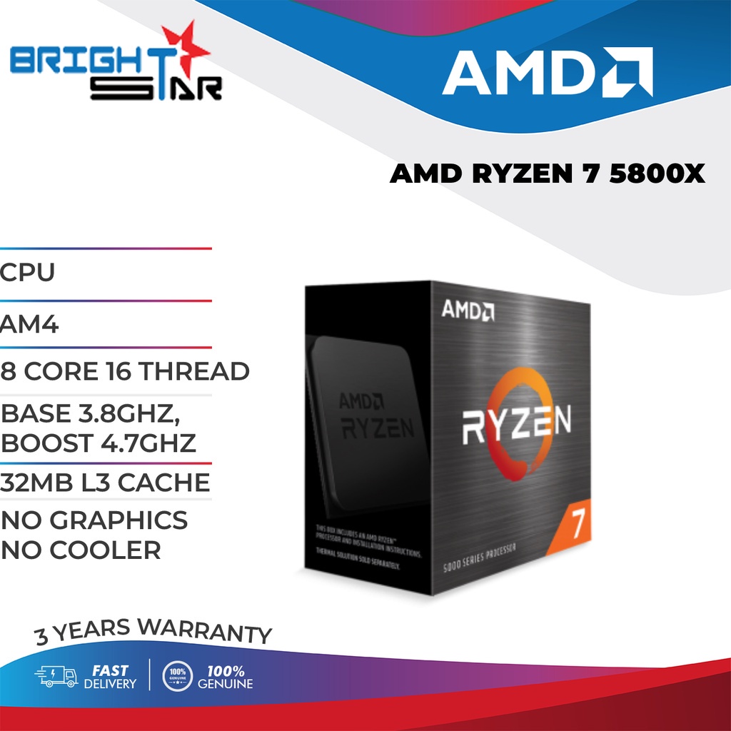 AMD Ryzen 7 5800X 3.8GHz 32MB L3 Processor