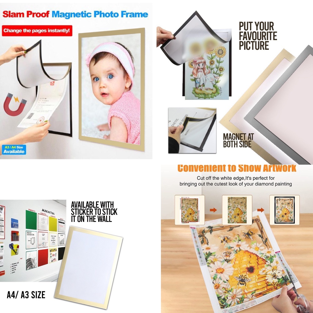 5 PCS A4 Magnetic Display Board PVC Reusable Wall Stick Frame Photo ...