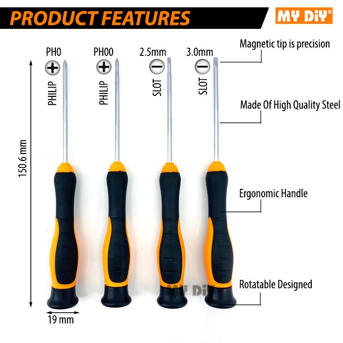 MYDIYHOMEDEPOT - 4pcs Screwdriver Set Multipurpose Magnetic Precisison ...