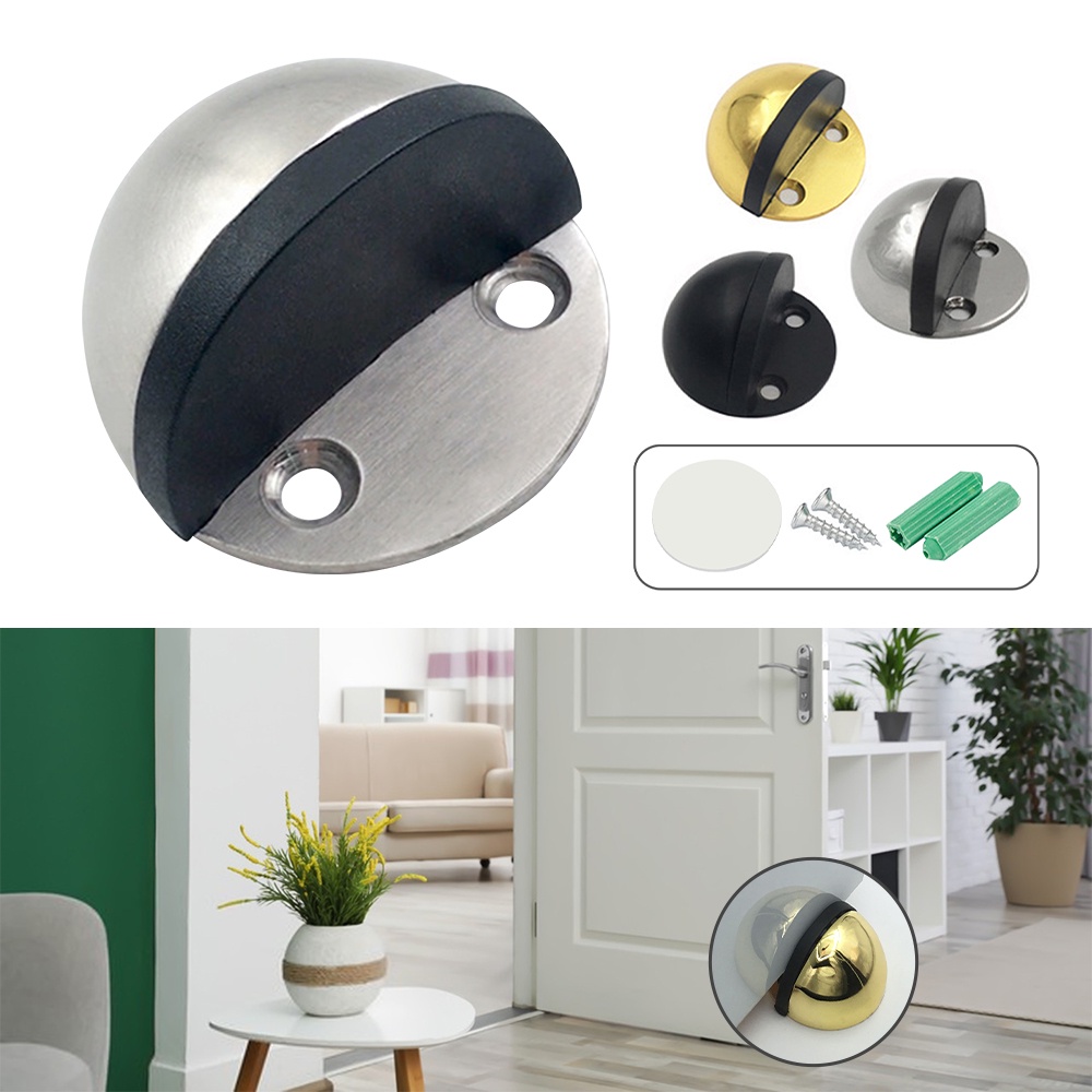 Door Stop Wall Mounted Door Stopper Satin Stainless Steel Chrome Rubber ...