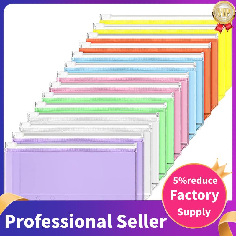 14 Pieces Binder Pockets A6 Size 6 Holes Binder Zipper Folders