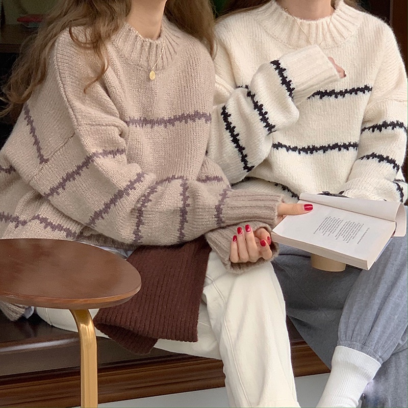 Retro Half High Neck Lantern Sleeve Sweater