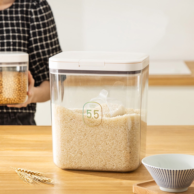 Ready stockRice Bucket 5kg Transparent FoodGrade Rice Food Storage Grains Rice InsectProof