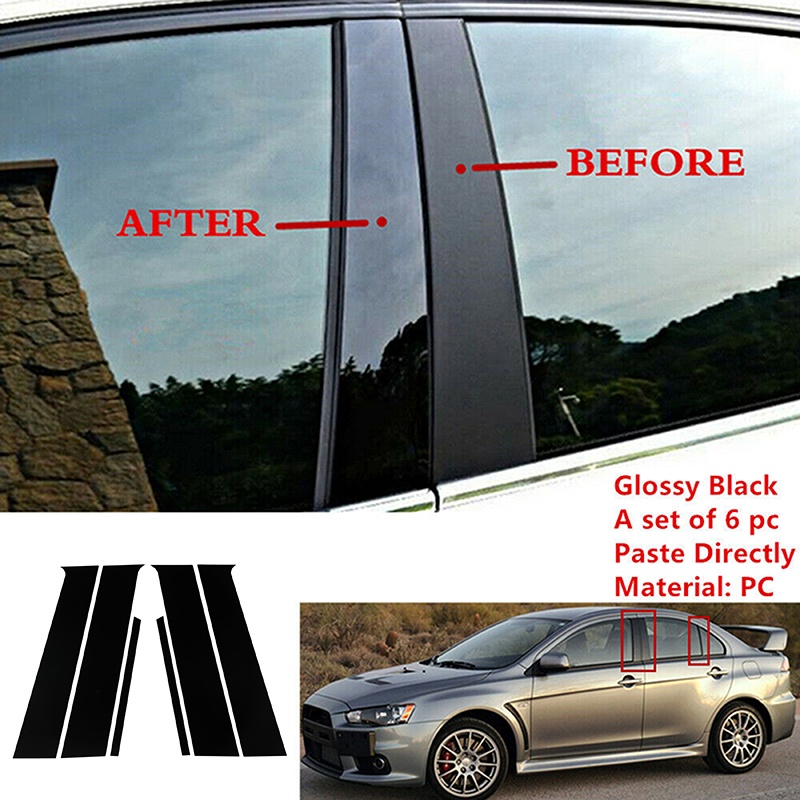6pcs Door Side Window Pillar Post Trim Decals Fit For Mitsubishi Lancer ...