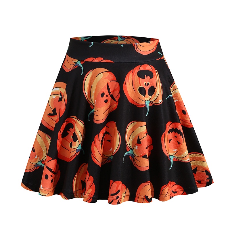 4 patterns Fashion Halloween pumpkin spider printed mini high waist A line cosplay skirts woman basic cartoon printed black casual A line skirt S XL size Shopee Malaysia