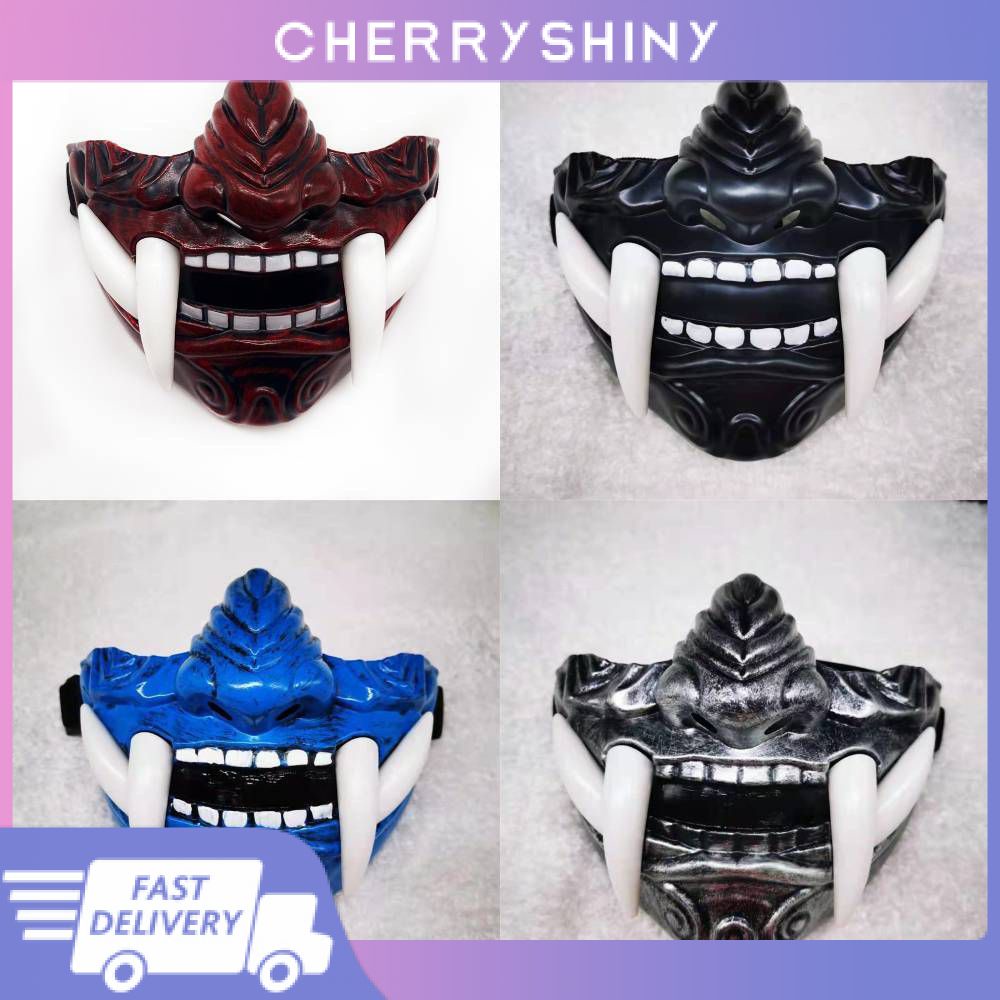 Hot！ Adult Unisex Japanese Demon Prajna Hannya Samurai Half Face Mask Halloween Party Game Ghost 