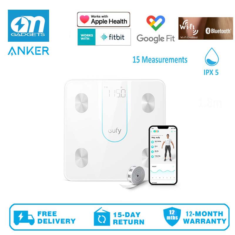  eufy by Anker, Smart Scale C1 with Bluetooth, Body Fat Scale,  Wireless Digital Bathroom Scale, 12 Measurements, Weight/Body Fat/BMI,  Fitness Body Composition Analysis, Black/White, lbs/kg : Health & Household