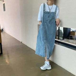 Denim pinafore hot sale maxi dress