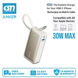 Anker Nano Power Bank, 10,000mAh Portable Charger with Built-in USB-C  Cable, PD 30W