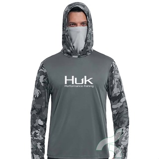 HUK Fishing Shirts UPF 50+ Face Cover Fishing Clothes Sun Uv Protection  Camouflage Hoodie Men's Face Mask Jersey Camisa De Pesca
