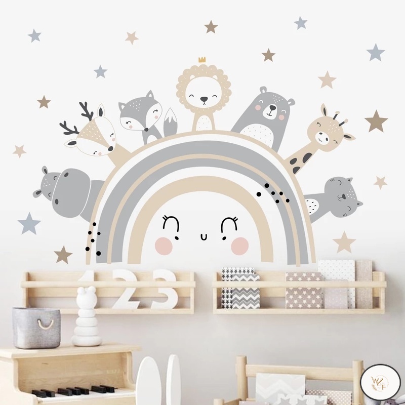 WF Cute Cartoon Animals Rainbow Star Wall Stickers for Kids Rooms ...
