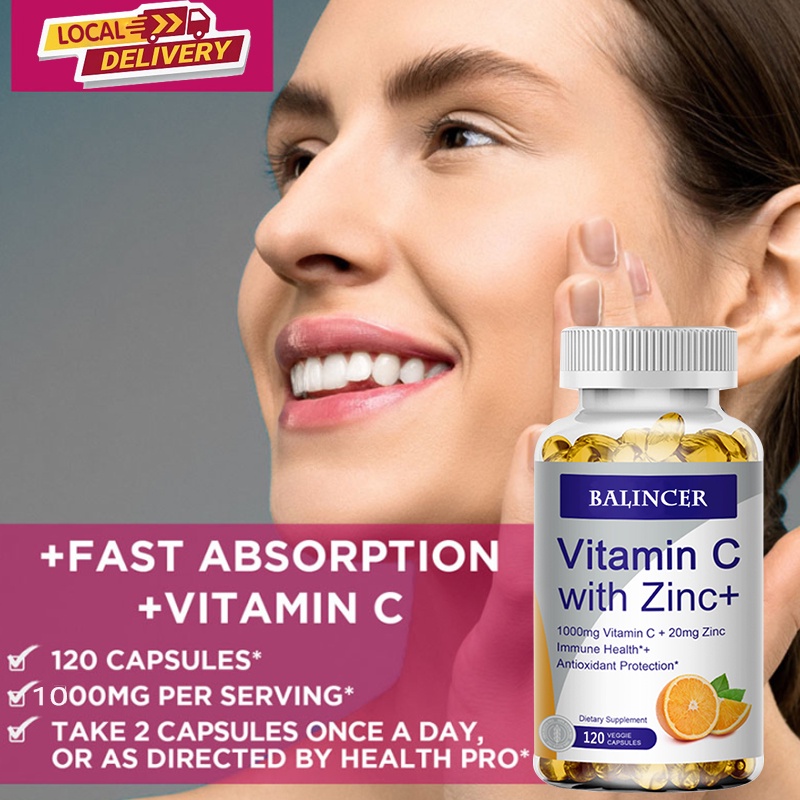 Vitamin C 1000 Mg with Zinc 20 Mg Capsule Supports Cellular Energy
