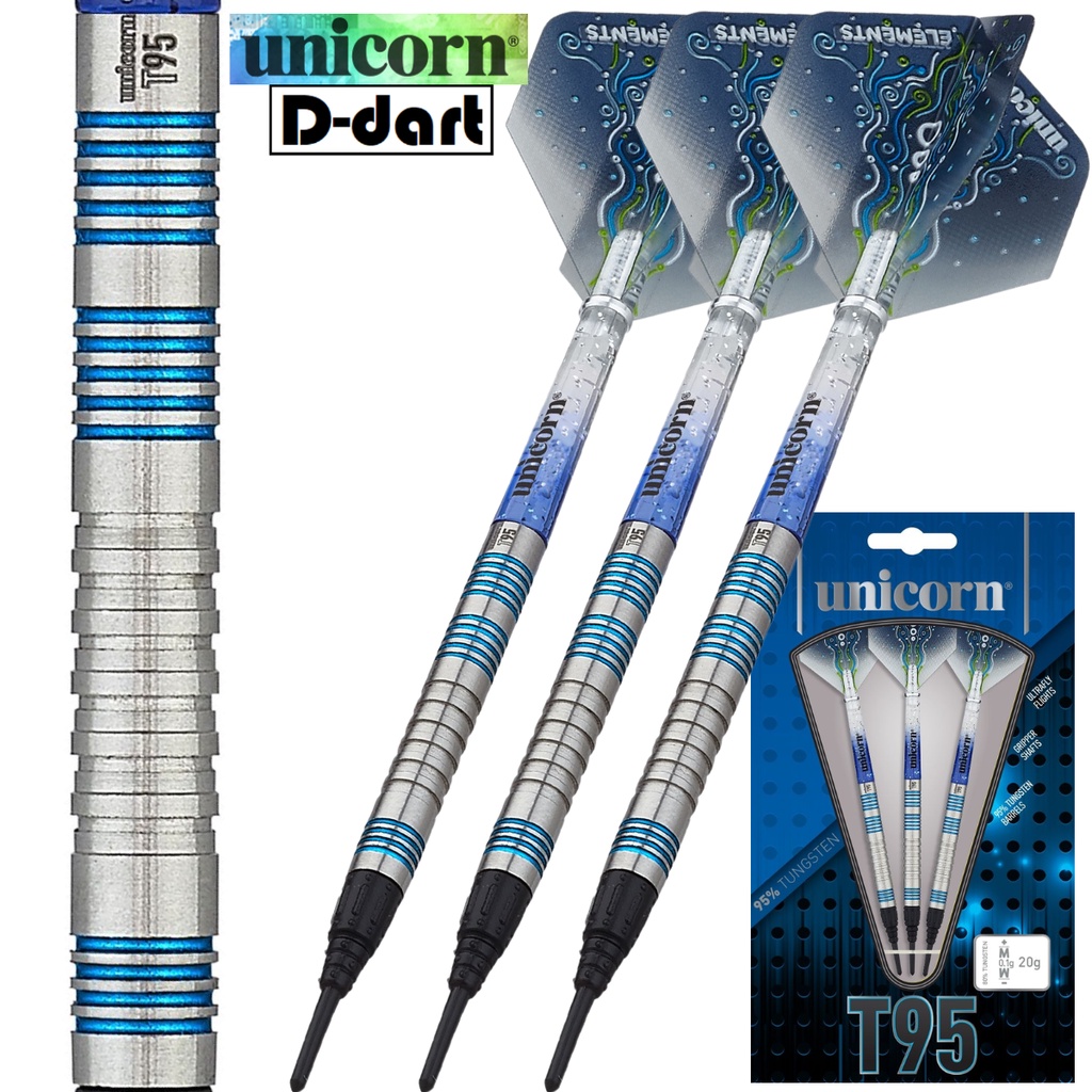 UNICORN SOFT TIP DART 22G T95 CORE XL BLUE 95 Tungsten Soft Darts