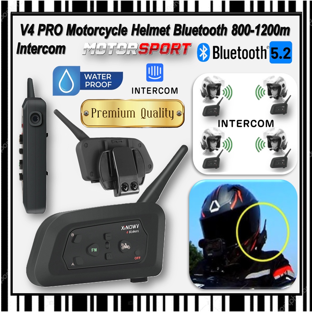 V4 Pro 1200m Motorcycle Helmet Bluetooth Waterproof Interphone Headset  Riders Full Duplex Intercom With Fm Radio