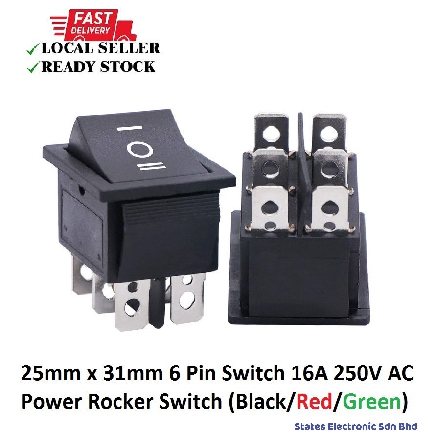 25mm x 31mm 6 Pin Switch 16A 250V AC Power Rocker On Off On Switch ...