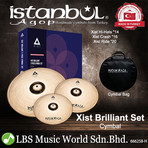 Istanbul Agop Cymbals Xist Brilliant Set 14" HiHats 16" Crash 20" Ride