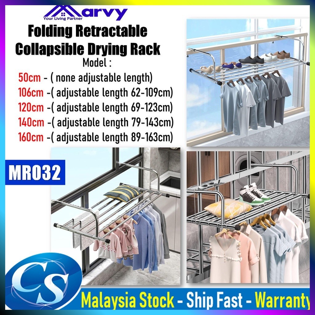 Folding Retractable Balcony Drying Rack, Shoe Rack, Stainless Steel