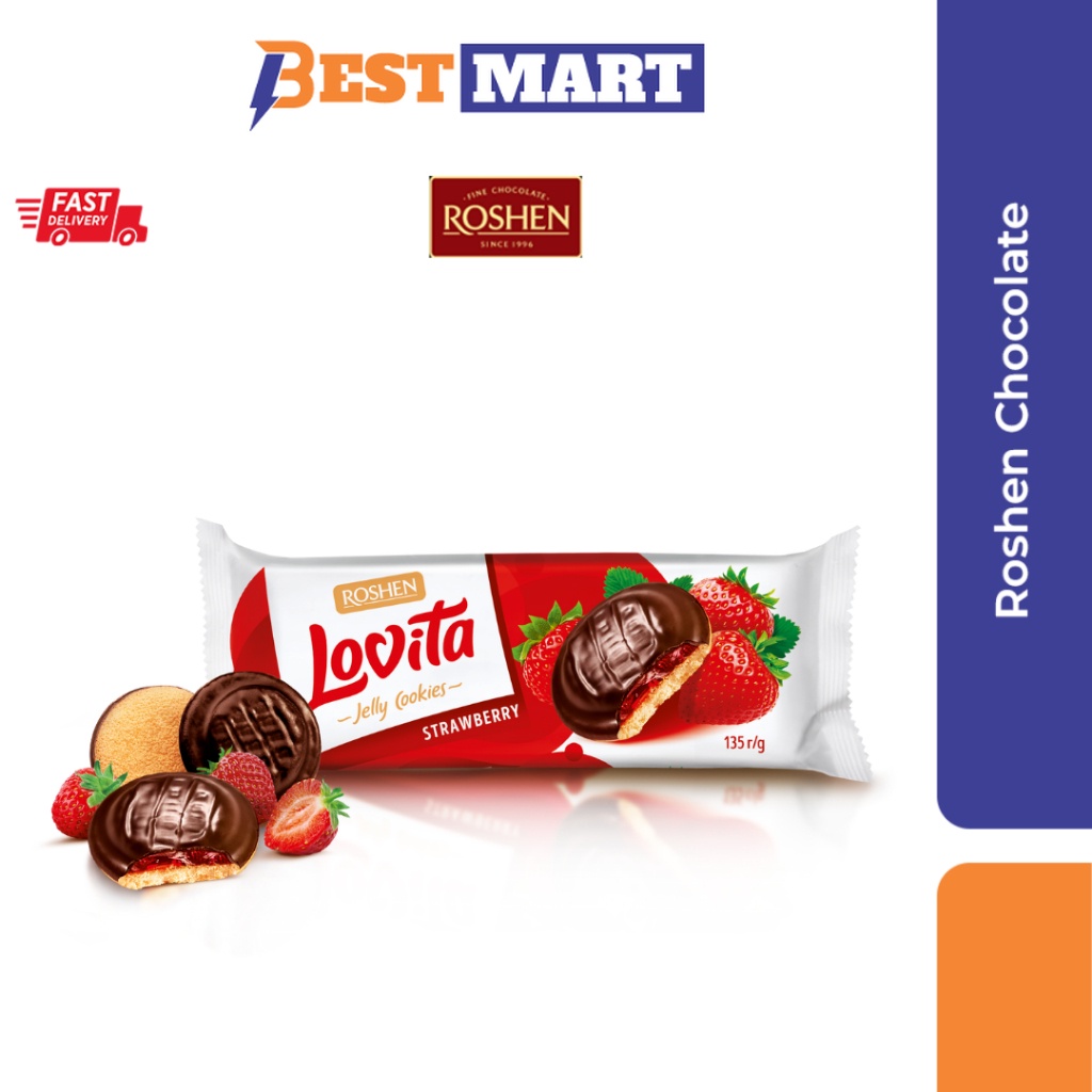 Roshen Lovita Jelly Cookies WITH STRAWBERRY JELLY FILLING 135g Shopee