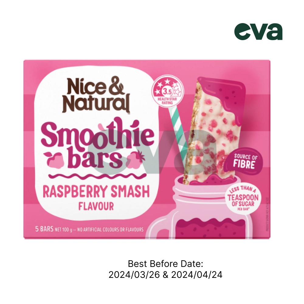 (NZ MADE) NICE & NATURAL SMOOTHIE BARS RASPBERRY SMASH 100G Shopee
