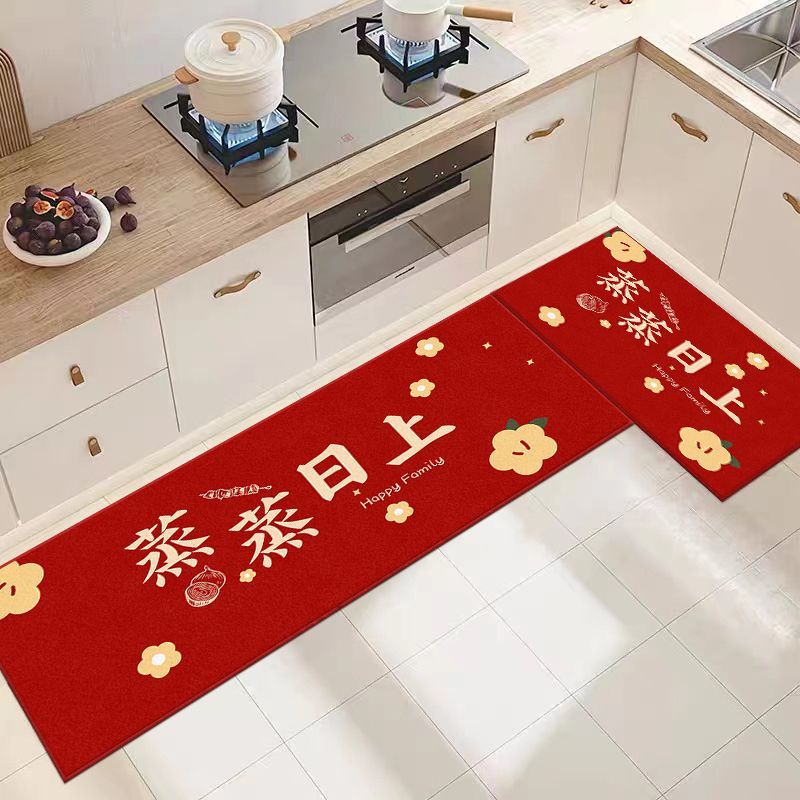 现货 Ready Stock厨房地垫卡通喜庆红色脚垫子新年吸水吸油耐脏耐磨好打理长条地垫 New Year decorations ...