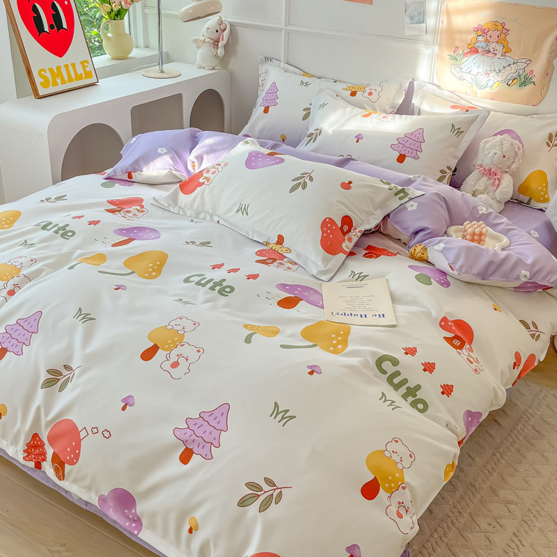 （12 color）3pcs/4pcs Bed Sheet Set with Quilt Cover Soft Cute Bedding ...