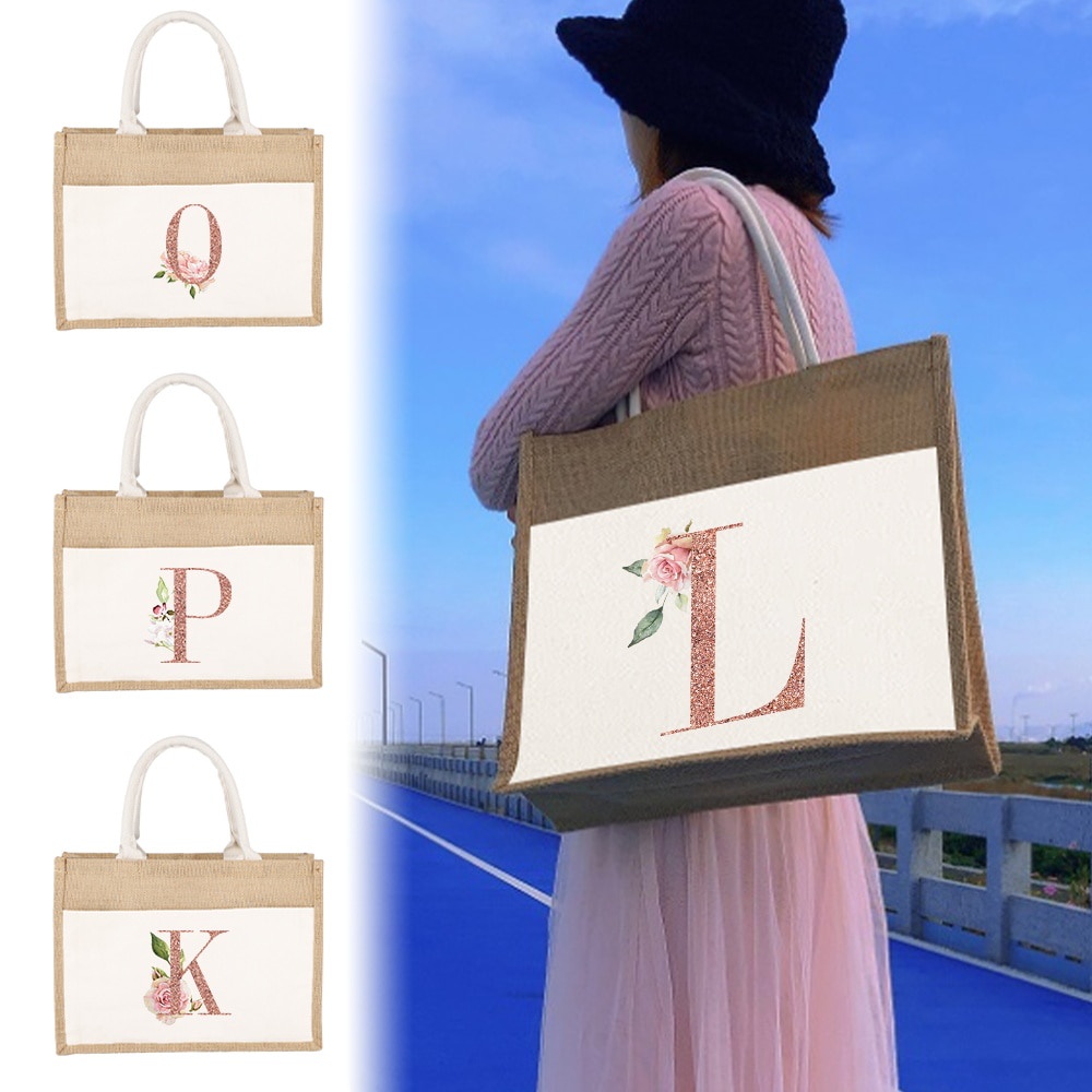 jute-bag-sacks-linen-bags-rose-gold-letters-and-flowers-women-shopping