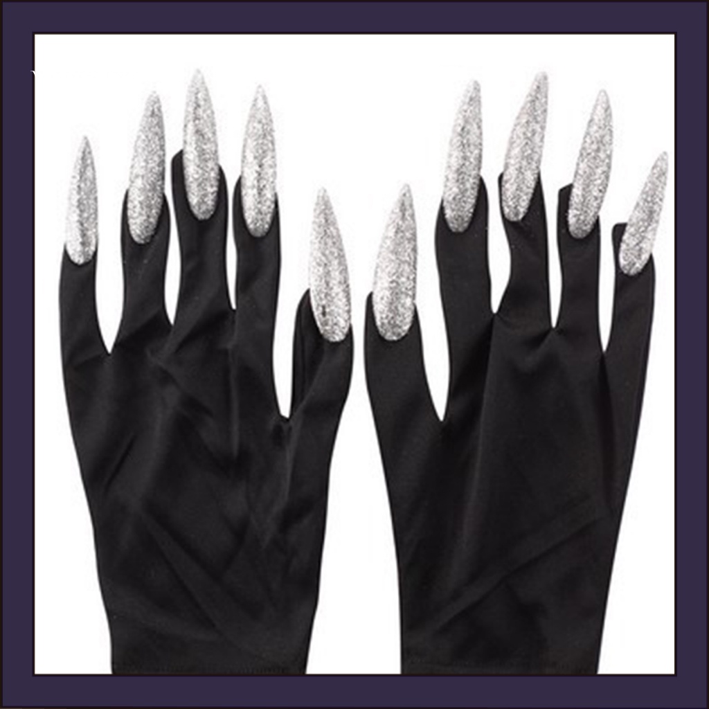 [WX] Cosplay Witch Gloves Halloween Long Nail Gloves Sparkling Witch ...